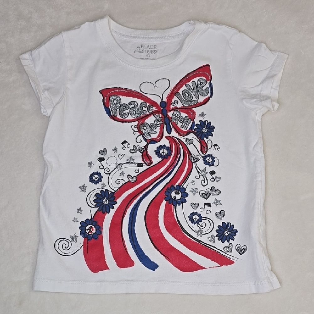 🎁 The Children's Place Peace Love Rock N Roll Butterfly Tee Sz 4T